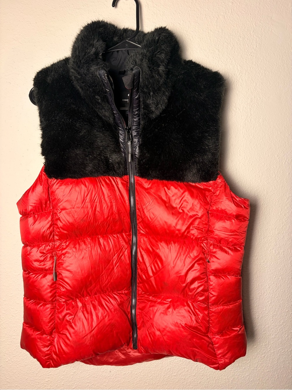 Obermeyer Red Puffer Vest with Black Faux-Fur Yoke